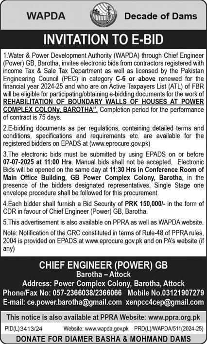 Wapda Attock Tender Notice